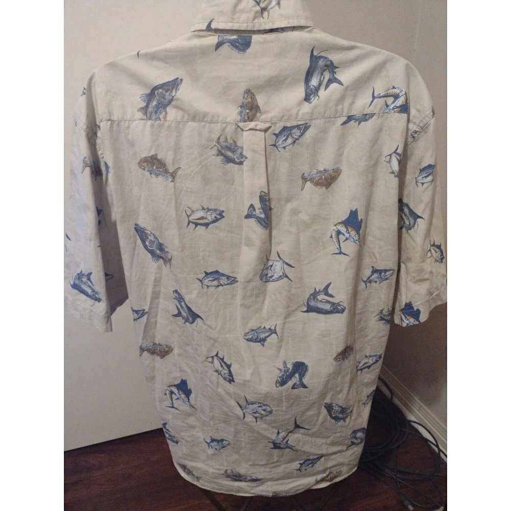 Columbia Sportswear Company Short Sleeve Fish Print Button Shirt Mens Large L - Picture 6 of 13